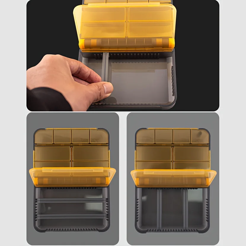 Robuste, doppelseitige Angelbox mit verstellbarem Köderaufbewahrungssystem – goldene Aufbewahrungsbox mit mehreren Fächern, mit Co. – Detail 5