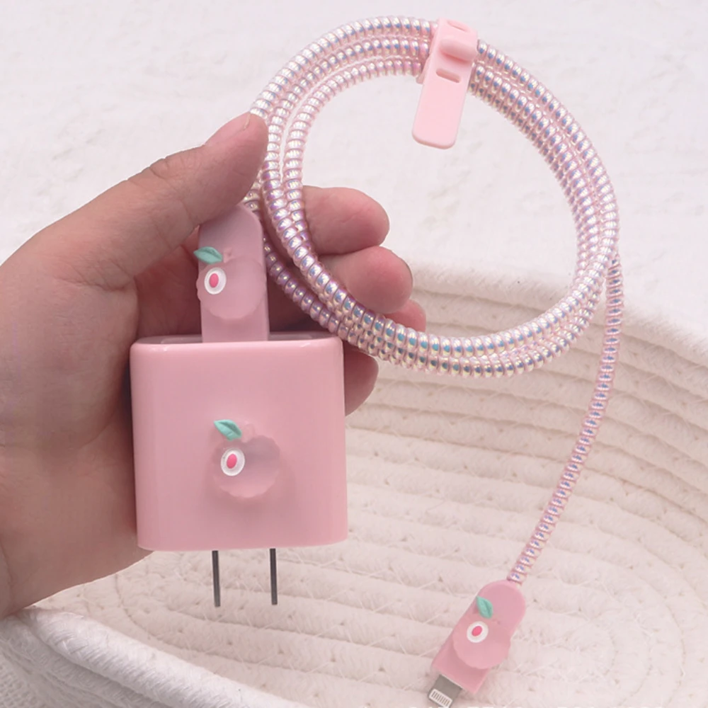 Pink Honey Peach 5pcs Charging Data Cable Protector Winder Accessories For iPhone 18/20w Charger Protective Cover