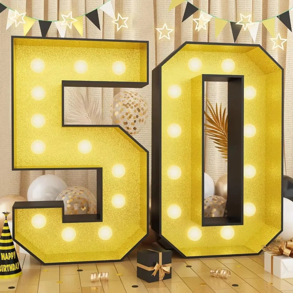 4FT Marquee Numbers, Glitter Marquee Numbers Frame Light Up Numbers Birthday Party Decors, DIY Frame Pre-Cut Foam Board Kit