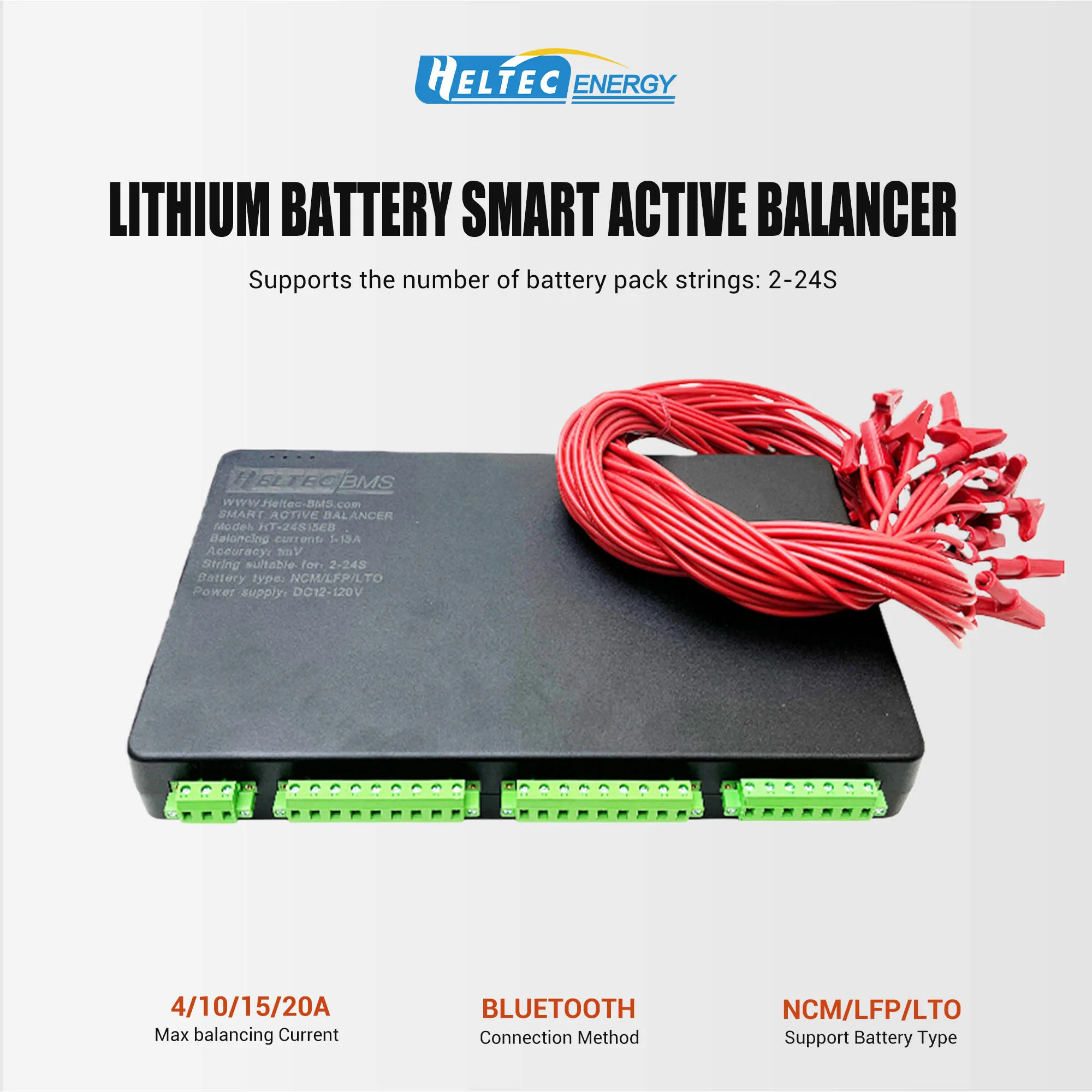 4A/15A/20A Intelligent Active Battery Balancer 2-24S NCM/LFP/LTO Battery Pack Equalizer for EV RV Solar Storage System with APP