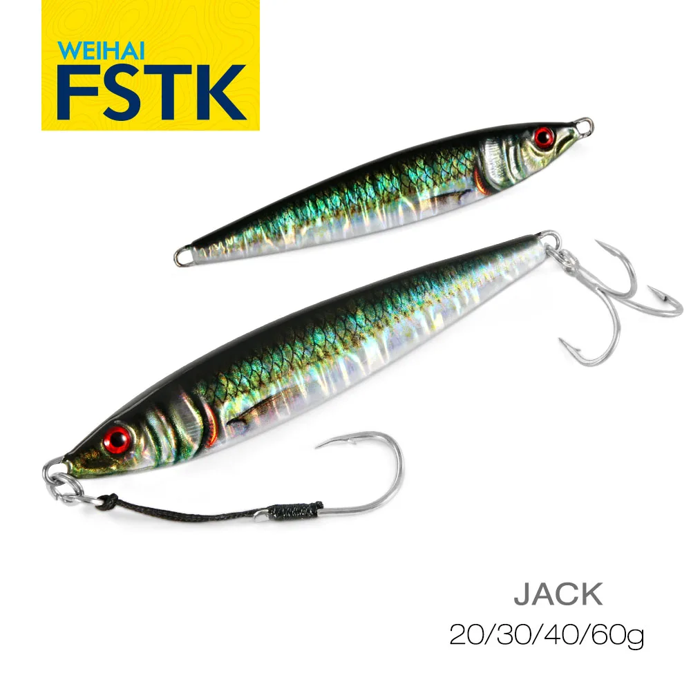 【Special Deal】FSTK Metal Jig Slow Pitch Jig Shore 20g 30g 40g 60g Spoon Casting Fishing Lure Artificial Bait with Assist Hooks