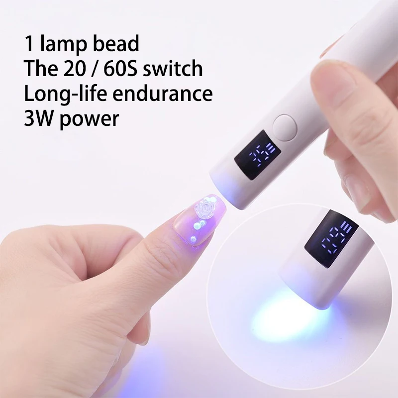 3W USB UV LED Nail Lamp 1 BEAD Quick Dry Nail Dryer Machine For Curing All Nail Gel Rechargeable Home Salon Phototherapy Tools