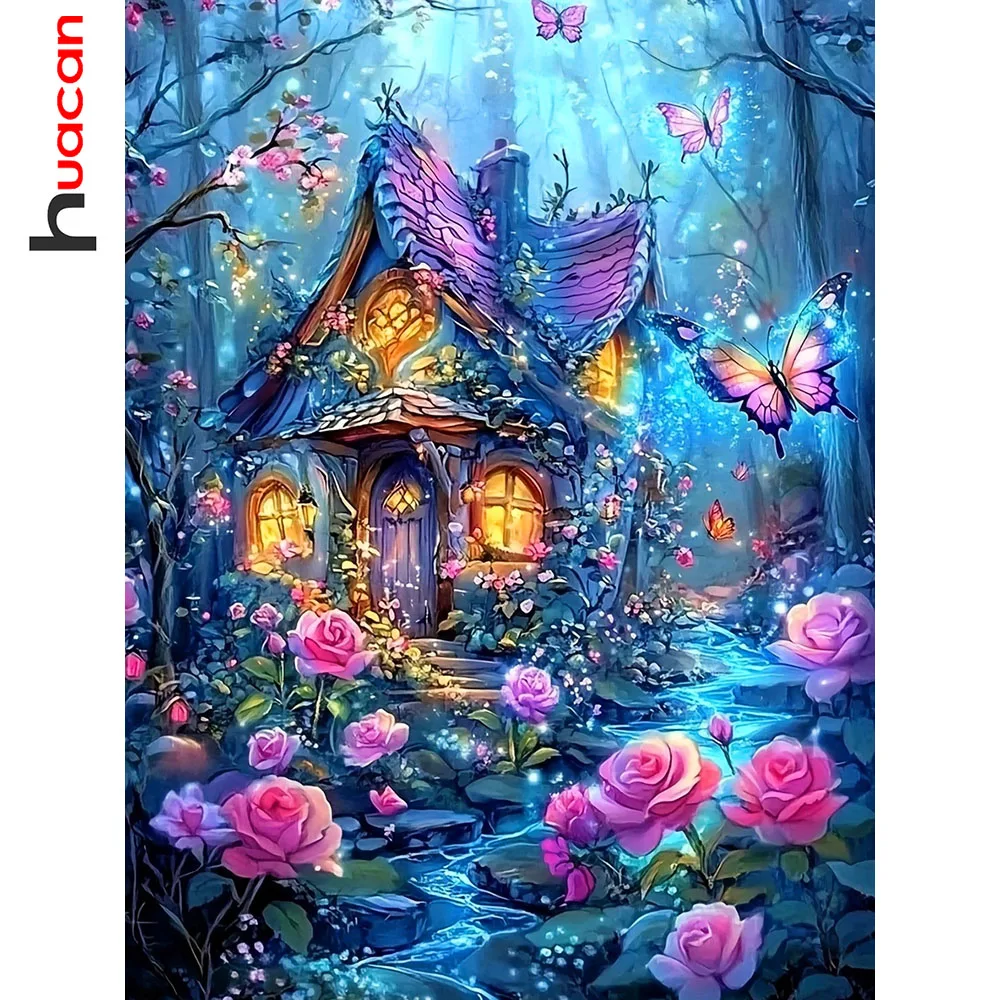 Huacan Voll-Diamant-Malerei Waldhaus Rose Diamant-Mosaik Landschaft Neue Kollektion 2026 Geschenk
