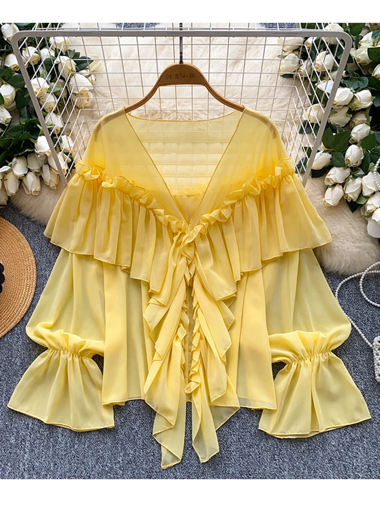 【sovisoon】big frill crepe blouse /yellow トップス sovisoon big frill crepe blouse yellow