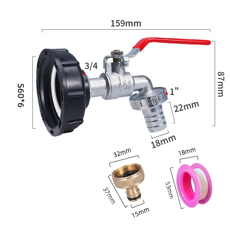 Adapter zbiornika gwint stromy IBC S60X6 do 1000 litrów z 2 przyłączami ze stopu/mosiężny kran zamiennik zbiornika wody deszczowej