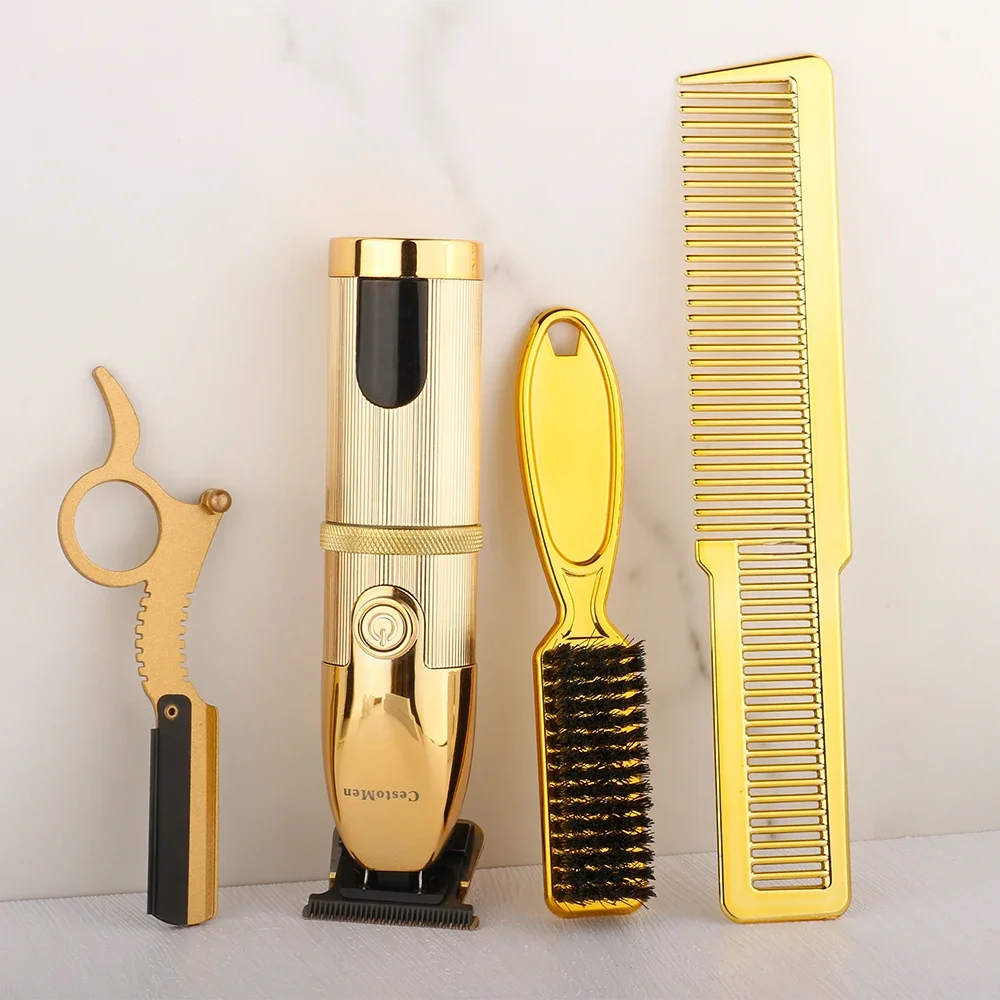 المهنية مقص الشعر الحلاق مجموعة الشعر المتقلب آلة قطع مشط مجموعة الحلاقة الذهب تنظيف الرقبة فرشاة الحلاق أدوات التصميم