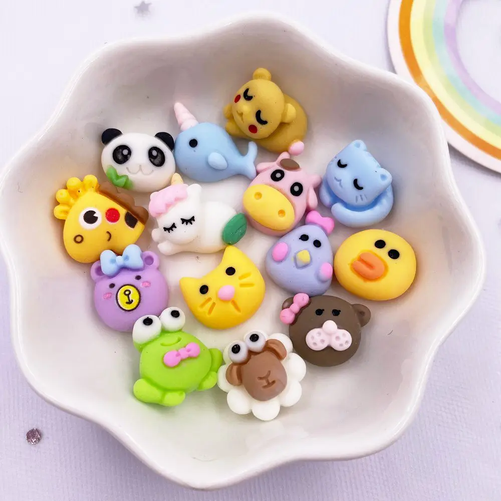 Resin Colorful 3D Mini Rabbit Frog Cat Bear Unicorn Flatback Figurines Scrapbook DIY Hair Bow Hairpin Craft Decor Accessories M4