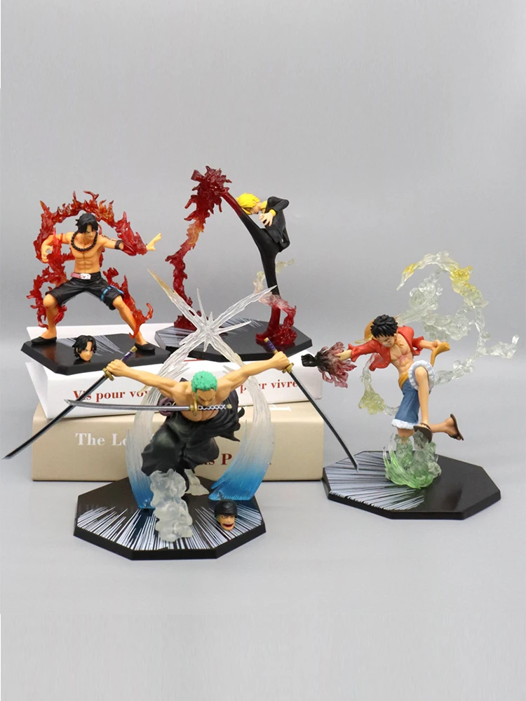 Nieuwe Een Stuk Anime Figuur Fire Fist Luffy Ace Sanji Battle Model Poppen PVC sabo Action Beeldje Zoro Ghost Drie-mes Speelgoed - afbeelding 2