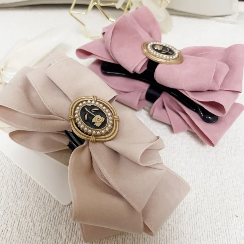 אופנה קוריאנית קטיפה רב שכבתית קטעי שיער קשת בננה קליפ פנינה פרח שיער טופר ponytail קליפים