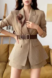 DABUWAWA Tienda Vestidos Elegantes Para Mujeres 2 Piece Sets Women Outfit Bird Lattice Suit Jacket Shorts Diamonds DA1ASE003