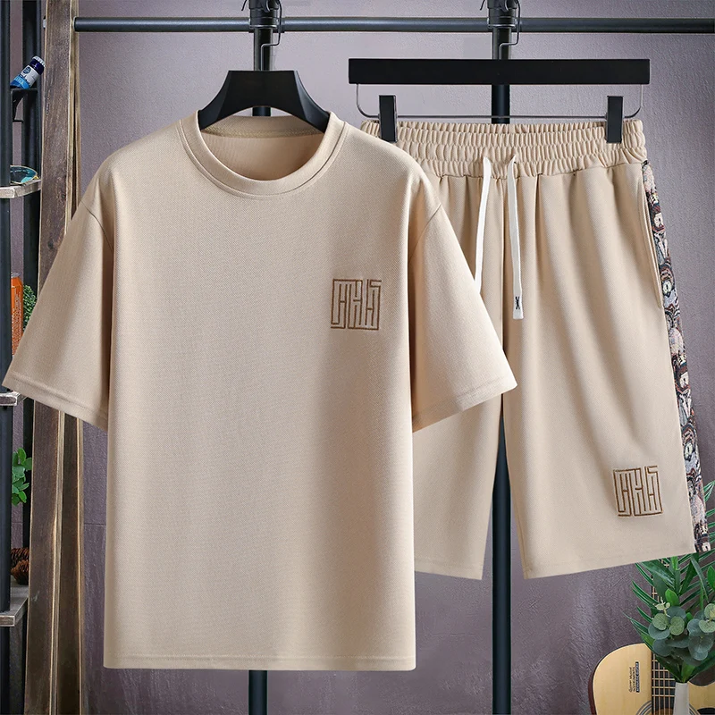 

Men's Casual 2-Piece Sportswear Set Streetwear Fashion Tracksuit T-shirts and Shorts Camping Clothes Beach Pant New Beachwear