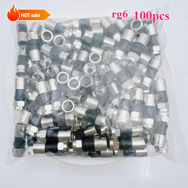 75-5 F-Typ-Kompressionsstecker für Signalverstärker CATV RG6 RG59, schwarzes Koaxialkabel, F-Typ-TV-Anschluss, 50 Stück, 100 Stück