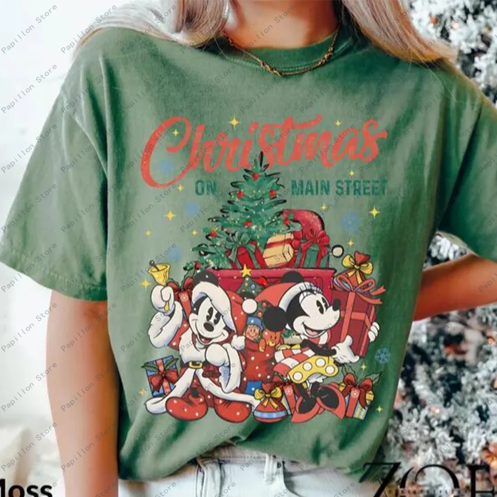 Comfort Colors Vintage Mickey Minnie Disney Girls Tops Main Street Cotton Shirt Disney Christmas Tee Tree Merry Party Gift Hot