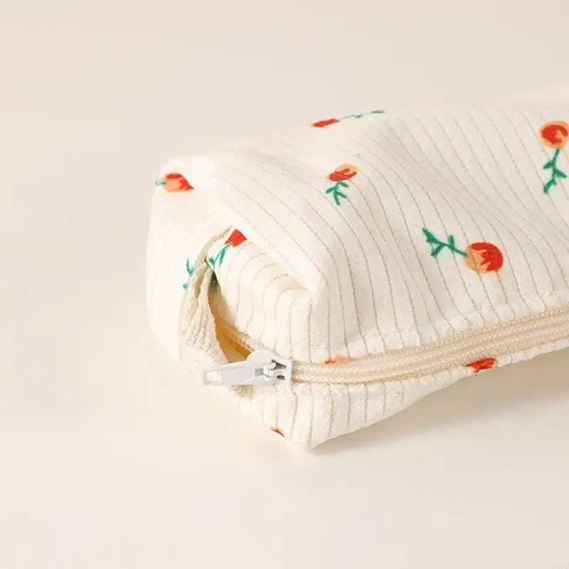 H37B Corduroy Pencil Couckes Clower Print Muckes Suppered Pencil Case