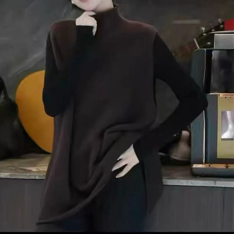 100 wool women's new high neck vest, autumn and winter knitted versatile comfortable jacket, women's pullover sleeveless sweater