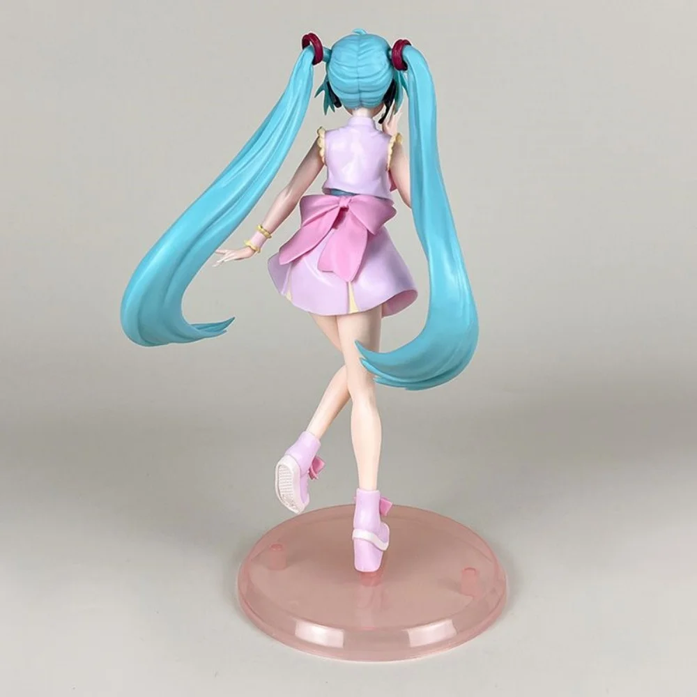 New 21cm Anime Figure Hatsune Miku Pink skirt Green Long haired Girl Desktop Decoration Collection PVC Model Toys Kids Gifts view 3