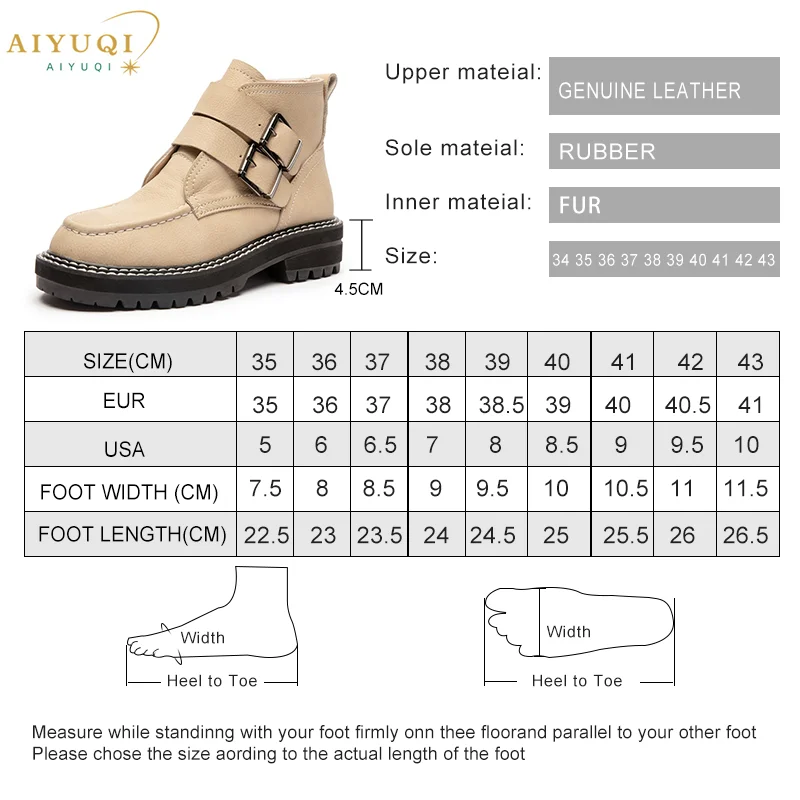 AIYUQI Women\'s Short Boots Large Size 2024 New Genuine Leather British Style Women Winter Boots Fashion Fur Women Ankle Boots