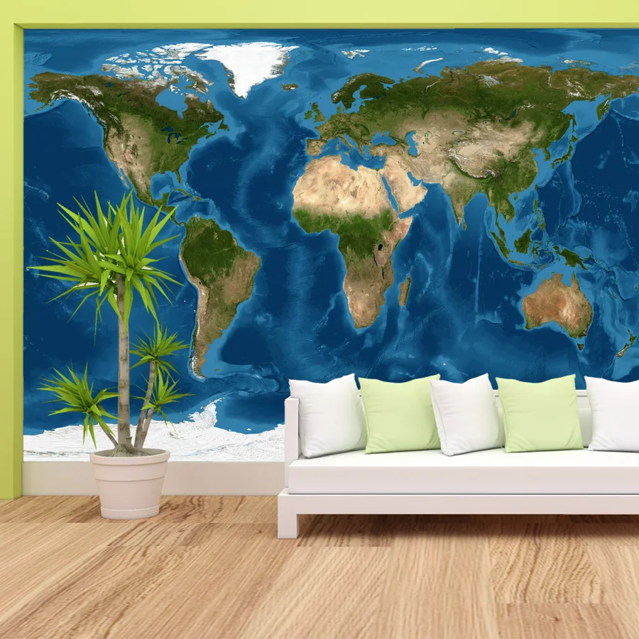 الحديثة المخصصة ورق حائط ذاتي اللصق ورق الحائط ديكور المنزل لوحة لغرفة المعيشة القارة الجغرافيا خريطة العالم غلوب السرير جدارية