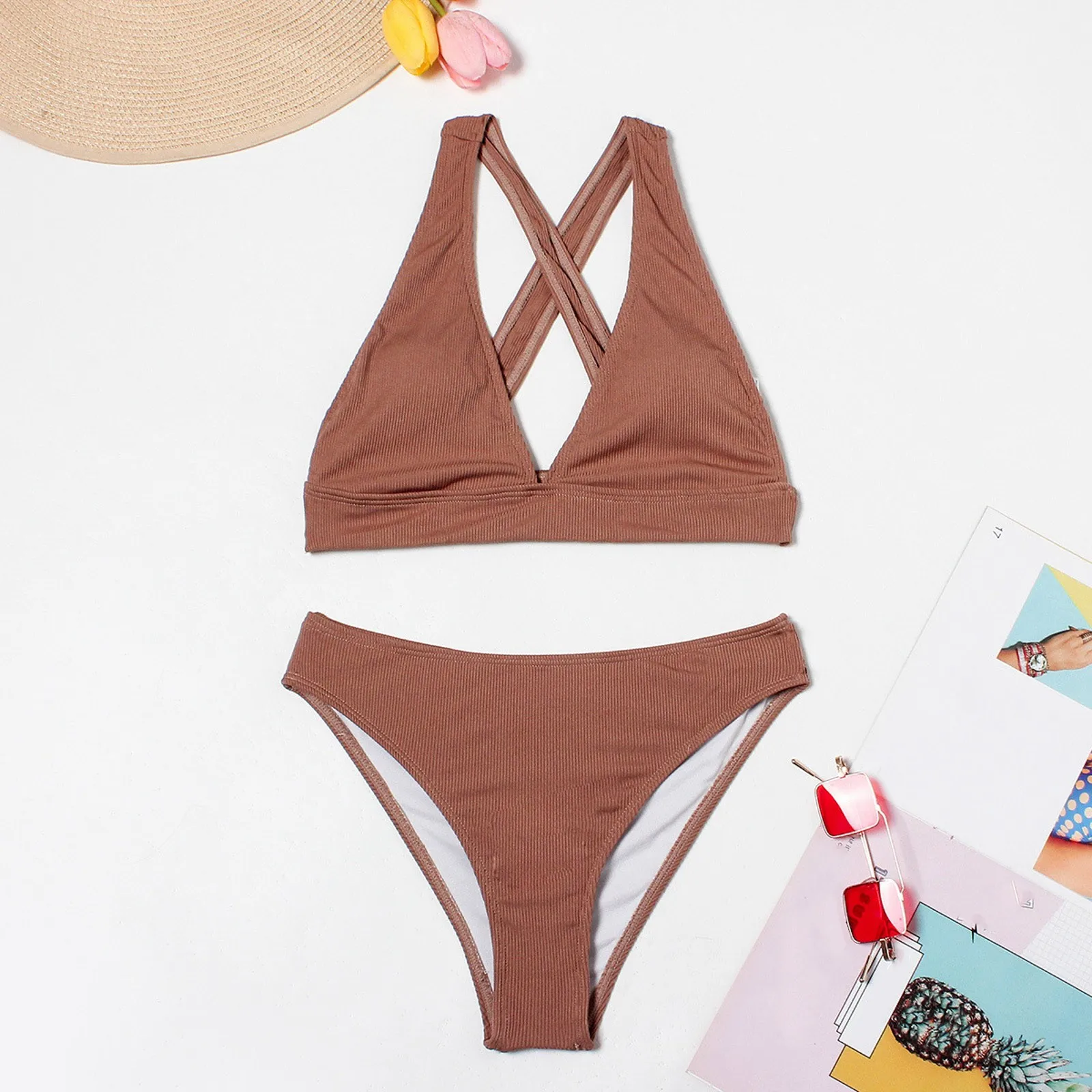 

2024 Sexy Bikinis Women's Swimwear Back Cross Strap Push Up Swimsuits High Cut Bathing Suits Beach Bikini Set Female Biquini