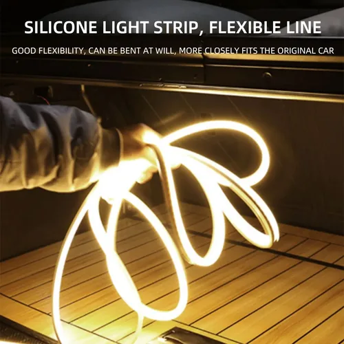 Imagen 2 del producto Tira de luces de silicona de 4m, luz ambiental para maletero de coche, luz decorativa LED de advertencia, luces de ambiente, blanco cálido, 6000K, accesorios para coche