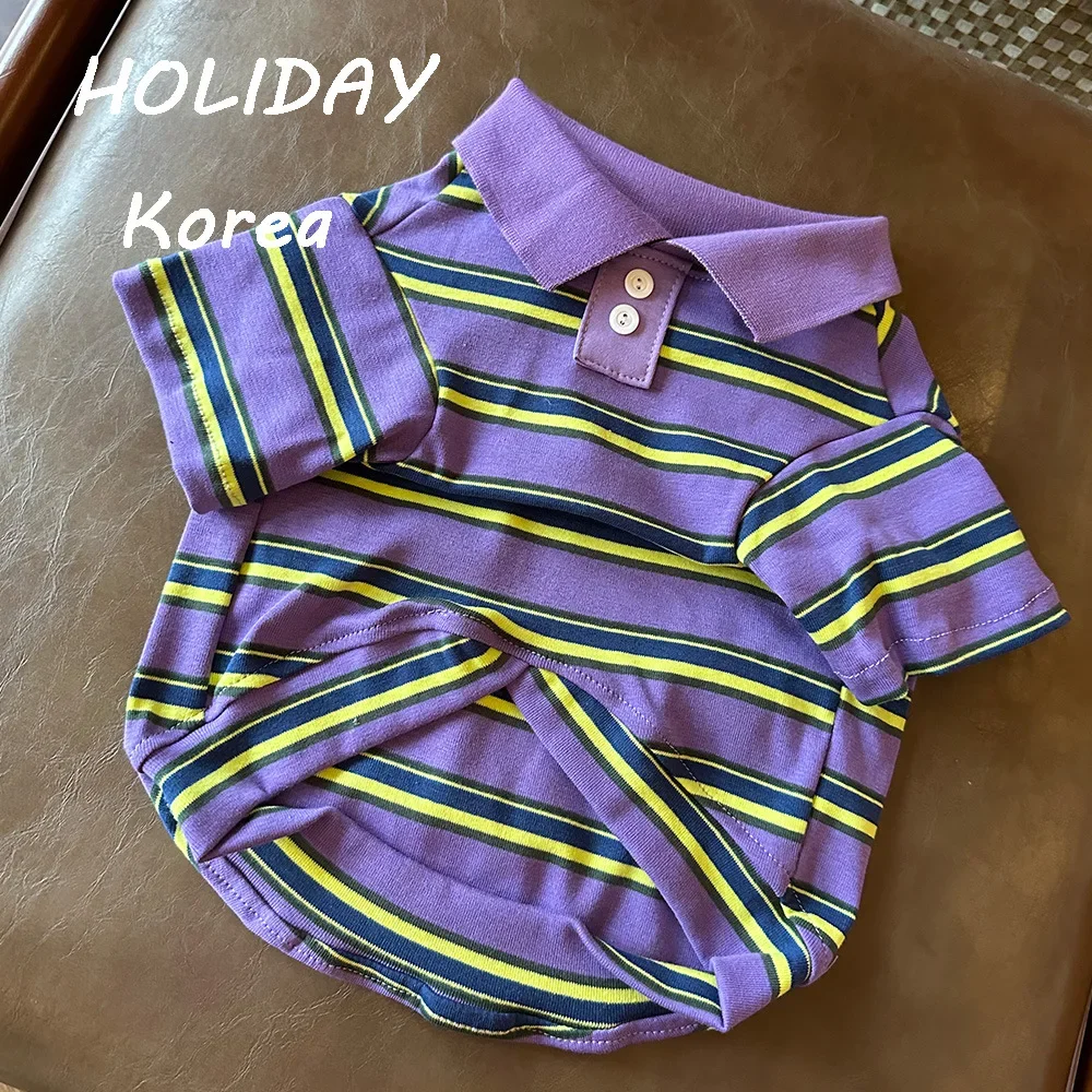 INS New Pure Cotton Pet Shirt Striped T-shirt Dog Shirt Dog Clothes Summer Yorkshire Terrier French Bulldog Clothes