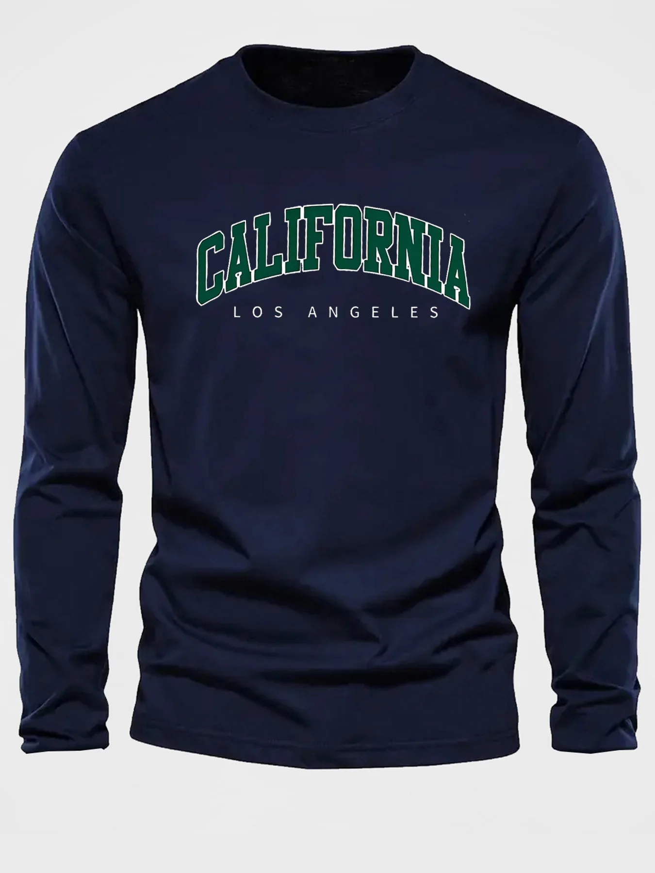 100% pure cotton men's long sleeved round neck loose casual California letter printed spring and autumn versatile T-shirt top