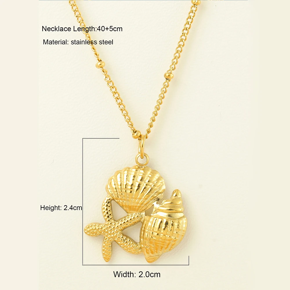 Golden Choker Women Stainless Steel Pendant Necklace Conch Starfish Bow Pendants Fashionable Women's Chunky Jewelry One Piece