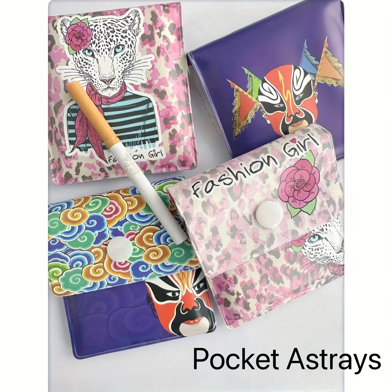 1PC Graffiti EVA Ashtray Pouch – Fire & Odor Resistant Portable Cigarette Disposal with Leopard Kimono Design, Smoking Accessory