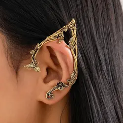 Salircon Goth Exquisite Flowers Leaf Ear Clip Earring Hole Women Punk Creative Design Vintage Elf Ear Clip Earrings Jewelry Gift