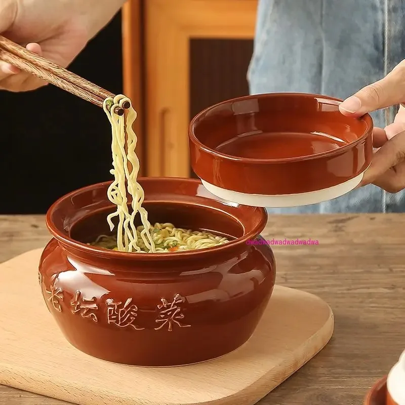 

Funny Laotan Sauerkraut Noodle Instant Noodle Bowl Rice Household Student Dormitory Ceramic Bowl with Lid