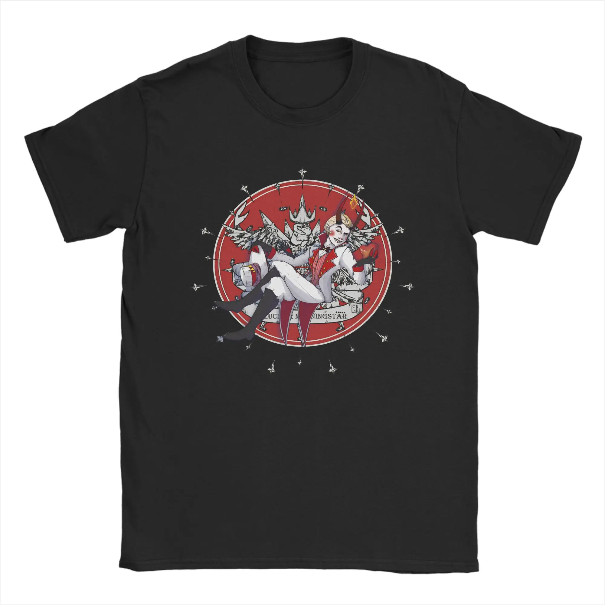 Hazbin Hotels Lucifer T-Shirts Men  Leisure 100% Cotton Tees Crew Neck Short Sleeve T Shirt Party Clothing
