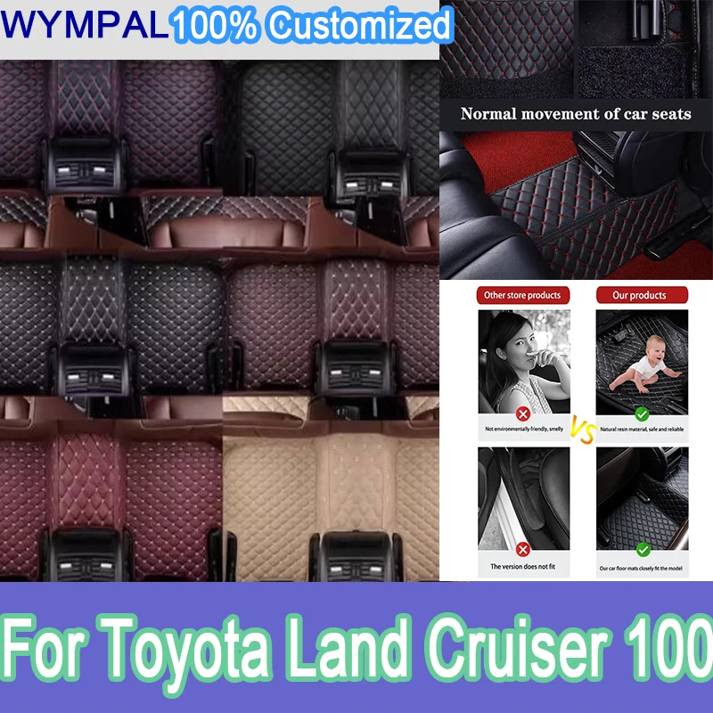 

Luxury Custom Car Floor Mats For Toyota Land Cruiser 100 2002 2003 2004 Auto Automotive Leather Women Car Mats Full set mats