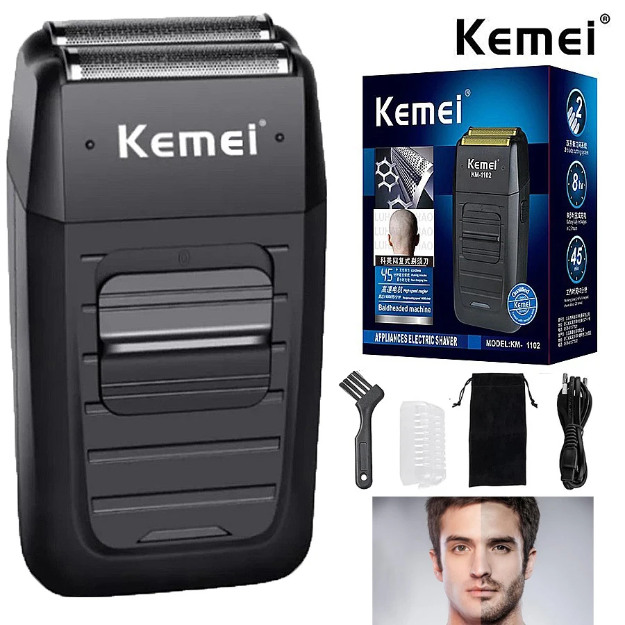 Kemei KM-1102 Rechargeable Cordless Shaver for Men Twin Blade Reciprocating Beard Razor Face Care Multifunction Strong Trimmer