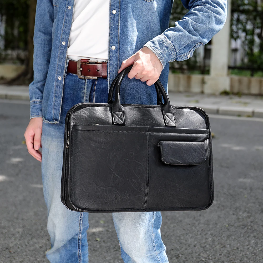 Briefcase Genuine Leather Bag For Man 13.3 inch Laptop Business Vintage Handbag Tote Handmade Crossbody s Male