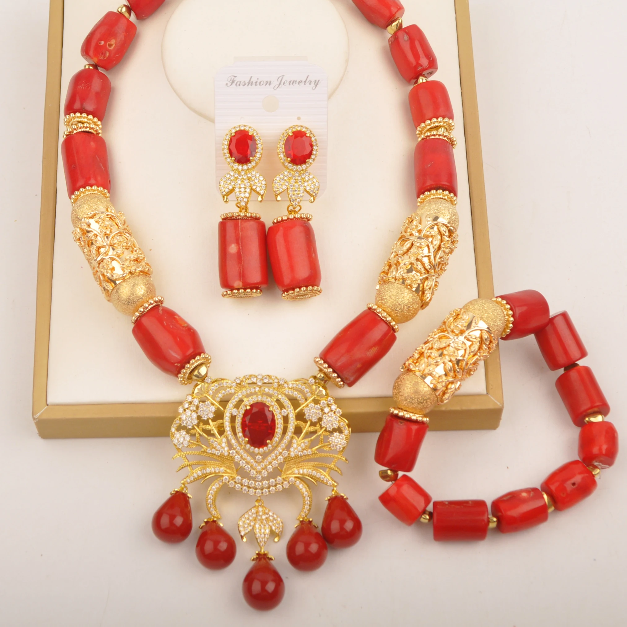 Natural coral Wedding Red necklace Africa Nigeria Fashion jewelry collection