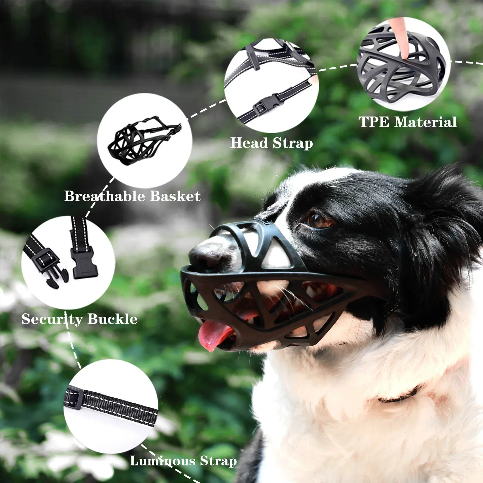 

4 Sizes Dog Muzzles Reflective Adjustable Anti Biting Pet Mouth Mask Small Medium Dogs Stop Barking Mouth Basket Dog Supplies