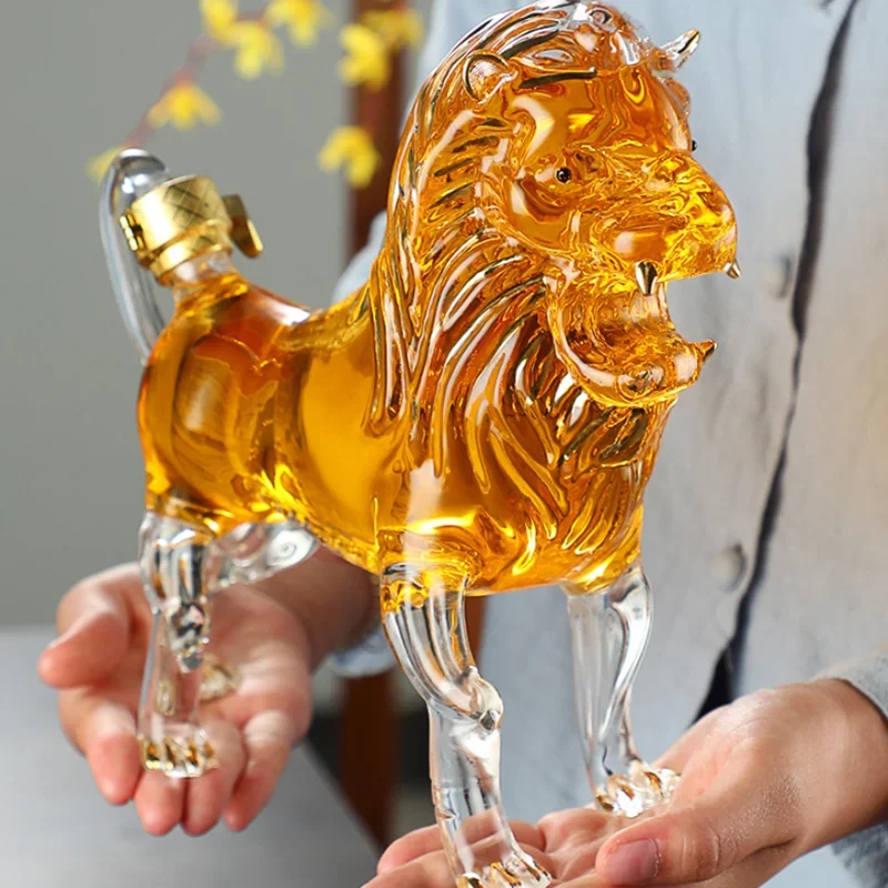 Lion, Tiger Shaped Handmade Wine Bottle, High Borosilicate Glass Wine Bottle, Whiskey with Tail Cap, Vodka, Decorative Gift