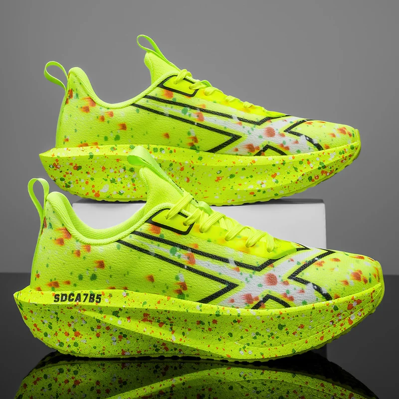Women's 6.0 Carbon Plate Racing Running Shoes, Pink and Blue Gradient Professional Marathon Running Shoes, Couple's Style Mesh Breathable Lightweight Rebound Outdoor Activity Men's Sports Shoes