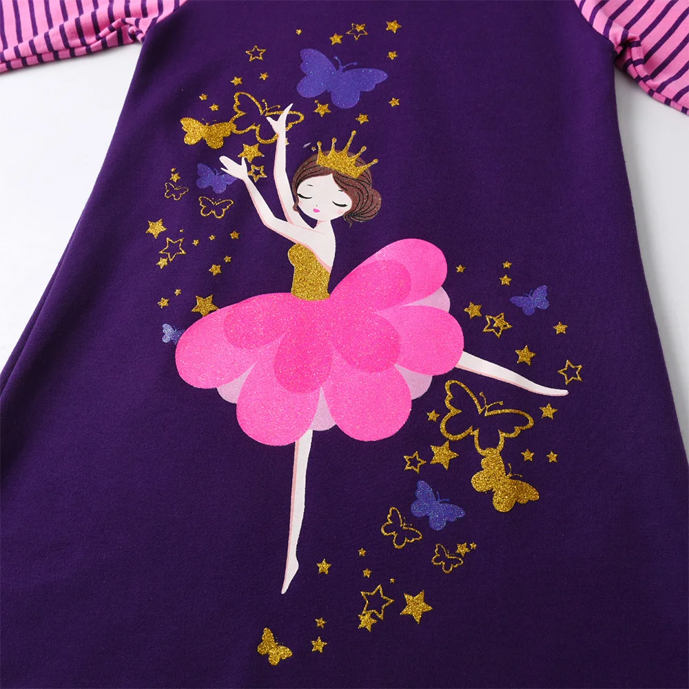 VIKITA Girls Jesień Wiosna Gruba sukienka dla dzieci Butterfly Star Fairy Cartoon Print Bawełniane bluzy z kapturem Casual Straight Hoodies Dresses — zdjęcie 4