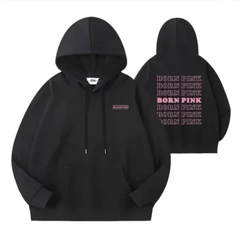 Y2K 여성 케이팝 본 핑크 레터 프린트 코튼 후드티, 긴팔 상의, 하라주쿠 패션 커플 블랙, 가을 맨투맨