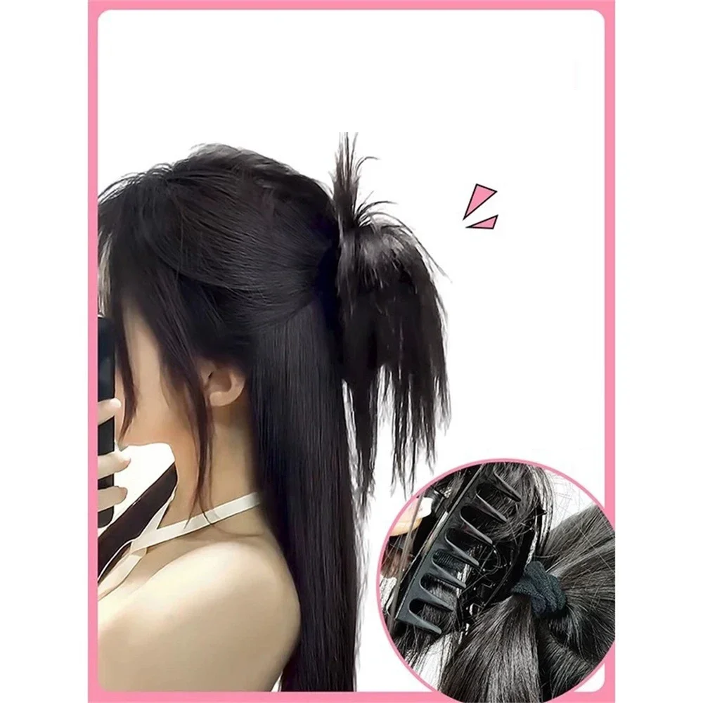 Korean Claw Clip Ponytail Hair Medium Length Ponytail With Grip Style Semi Tied High Ponytail Spicy Girl Braid Synthetic Hair