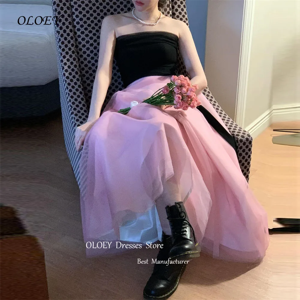 

OLOEY Simple A Line Pink Tulle Evening Dresses Korea Wedding Photo shlot Bolero Garden Formal Party Dress Corset Back 2025