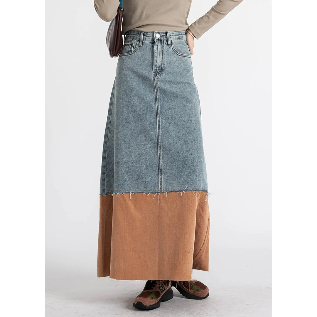 

DOROTHY Unique Design Spliced A-Line Denim Skirt Women's Spring Summer Casual Loose High Waist Cotton Blend Skirt