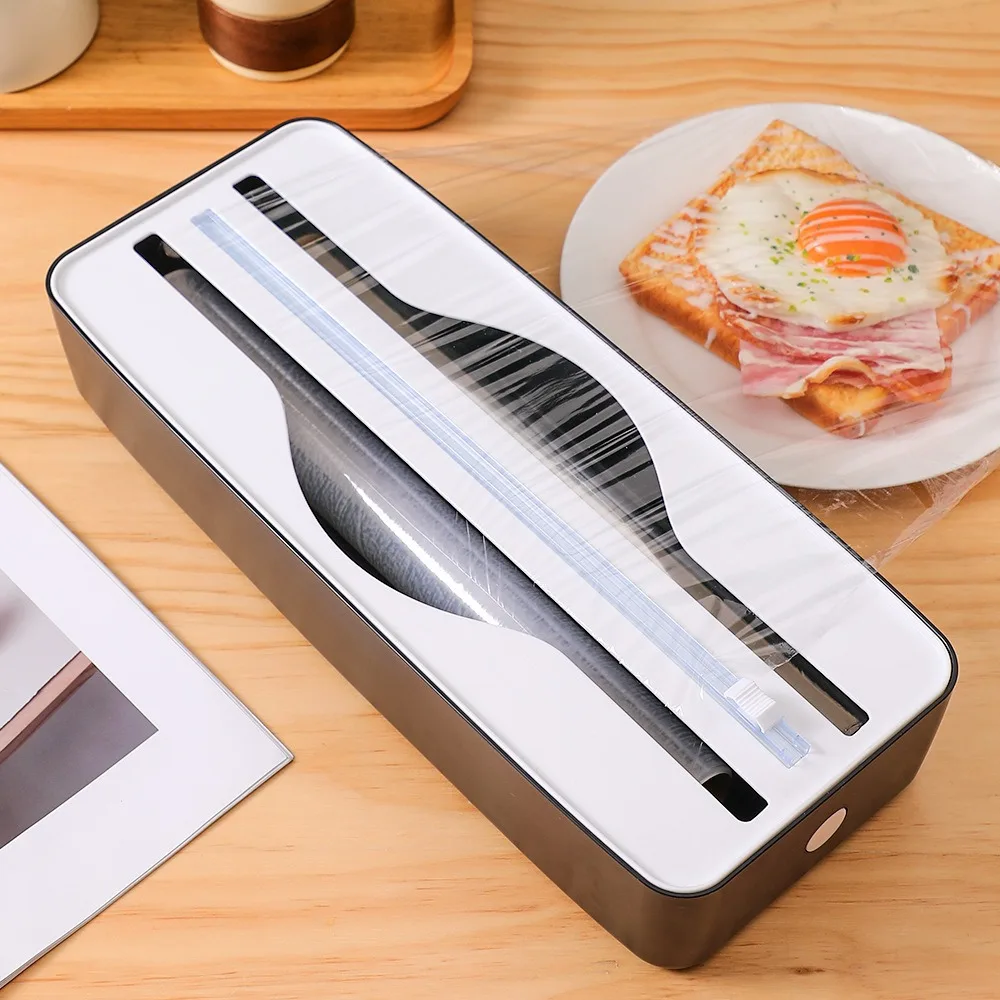 Magnetic Double Slot Food Wrap Dispenser Wall Mounted Space-saving Tin Foil Cutter Plastic Sliding Cutter