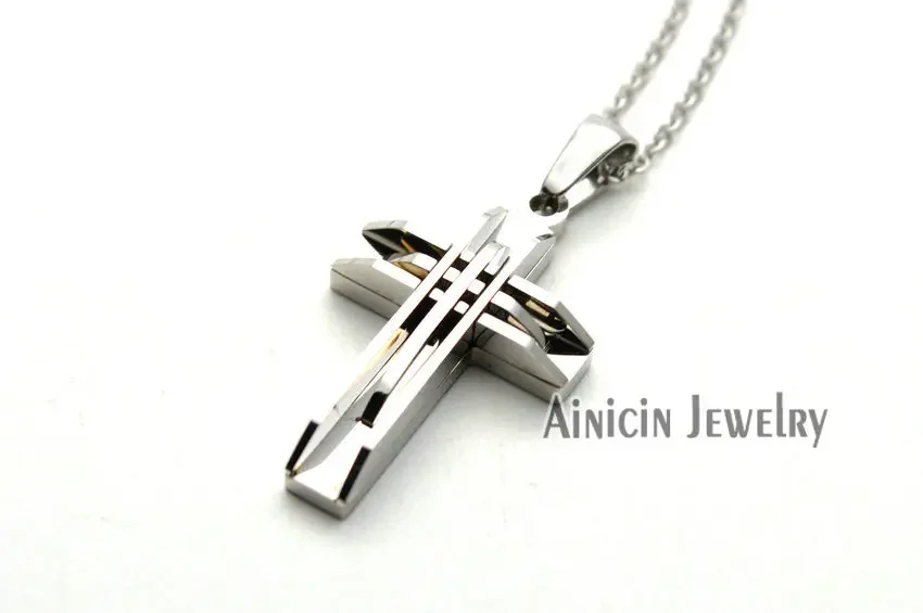 Send Free Chain High Fashion Men\'s Jesus Christian Jewelry 316L Stainless Steel Cross Pendants For Male Gift Jewelry