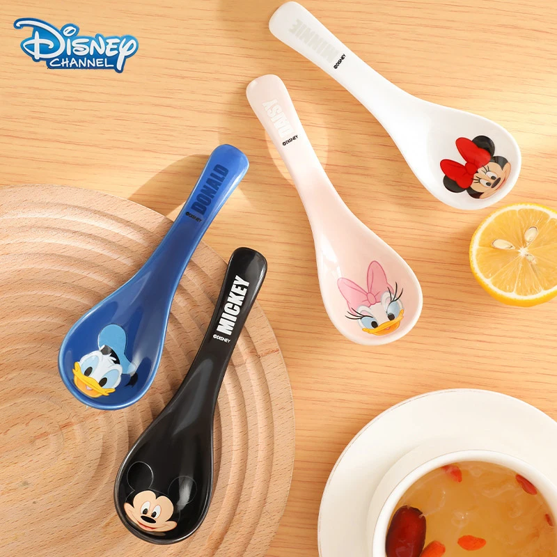 Disney Mickey Minnie Ceramic Spoon Cartoon Donald Duck Daisy Cute Long Handle Cake Spoon Drink Soup Spoon Children's Tableware