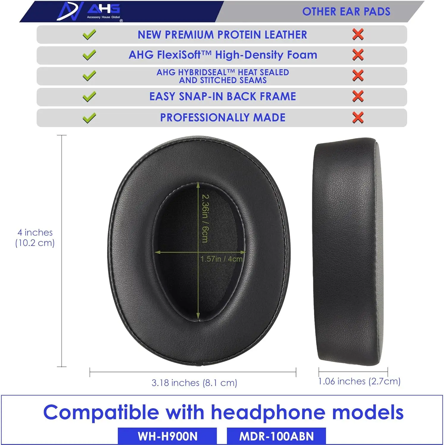 MDR-100ABN Premium Wymienne wkładki douszne WH-H900N/poduszki do uszu MDR-100ABN kompatybilne z Sony WH-900N i Sony MDR-100ABN