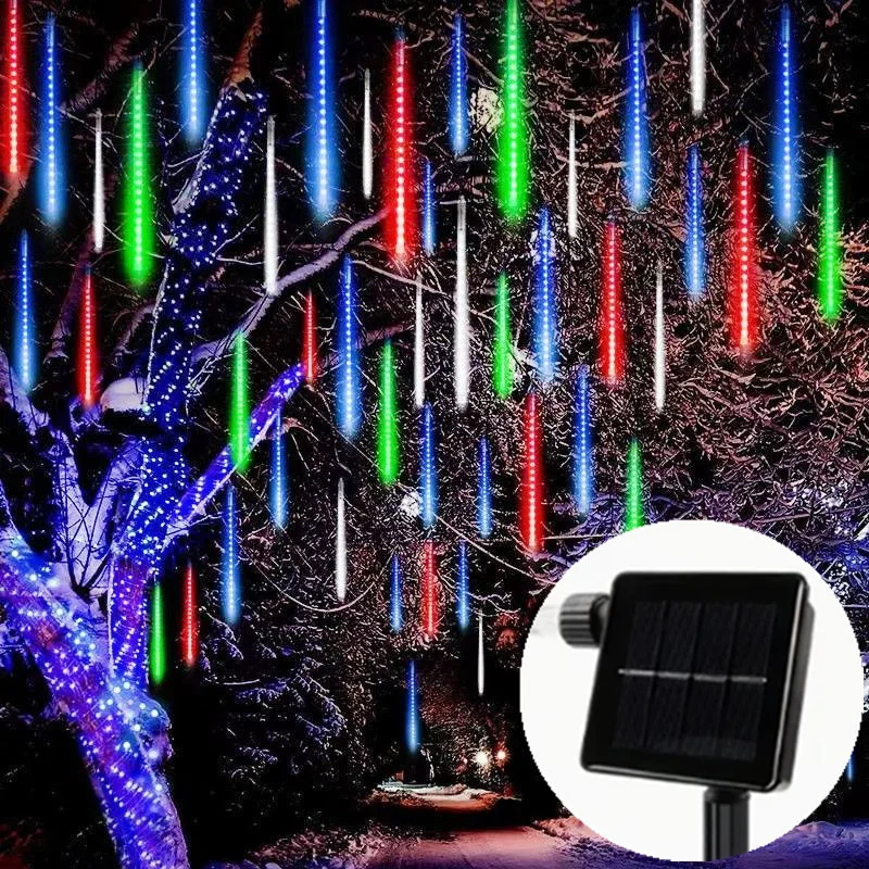 

Christmas Lights Solar Meteor Shower LED String Lights Outdoor 8 Tubes Holiday Lighting Street Tree Wedding Garden Decorations