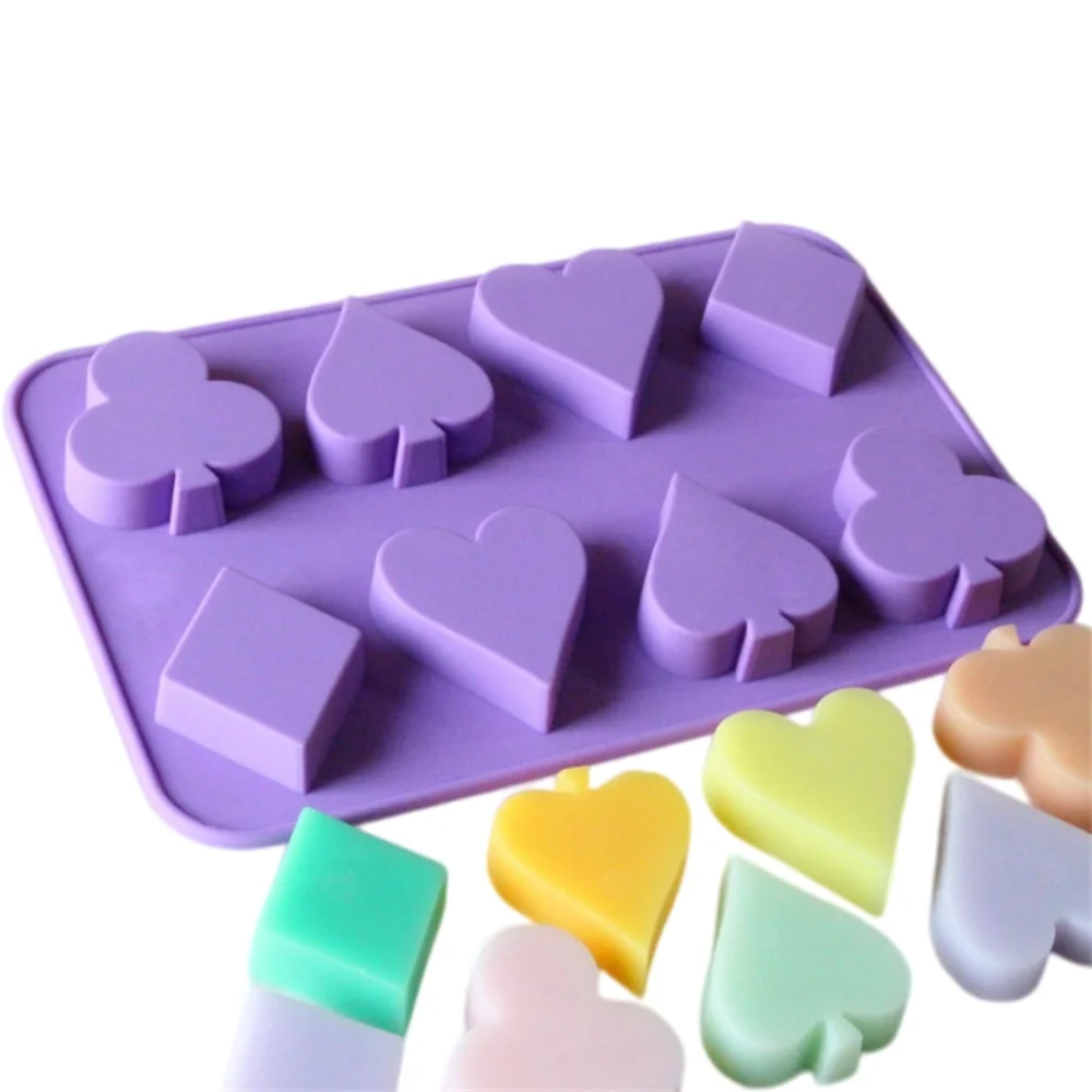 Cartoon Poker Silicone Cake Mold 8 Hole DIY Heart Rice Cake Jelly Pudding Chocolate Cake Decoration Tools Baking Kitchen Mould