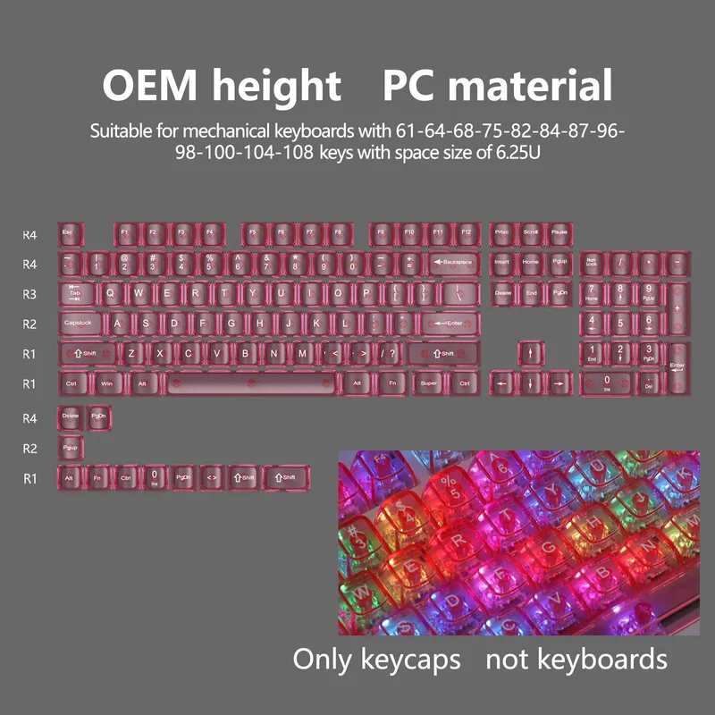 Transparent Fog Keycaps Oem Height Complete Set Of Ball Caps Pc Full Transparent High Transparent Black 75 98 Key Mechanical Key